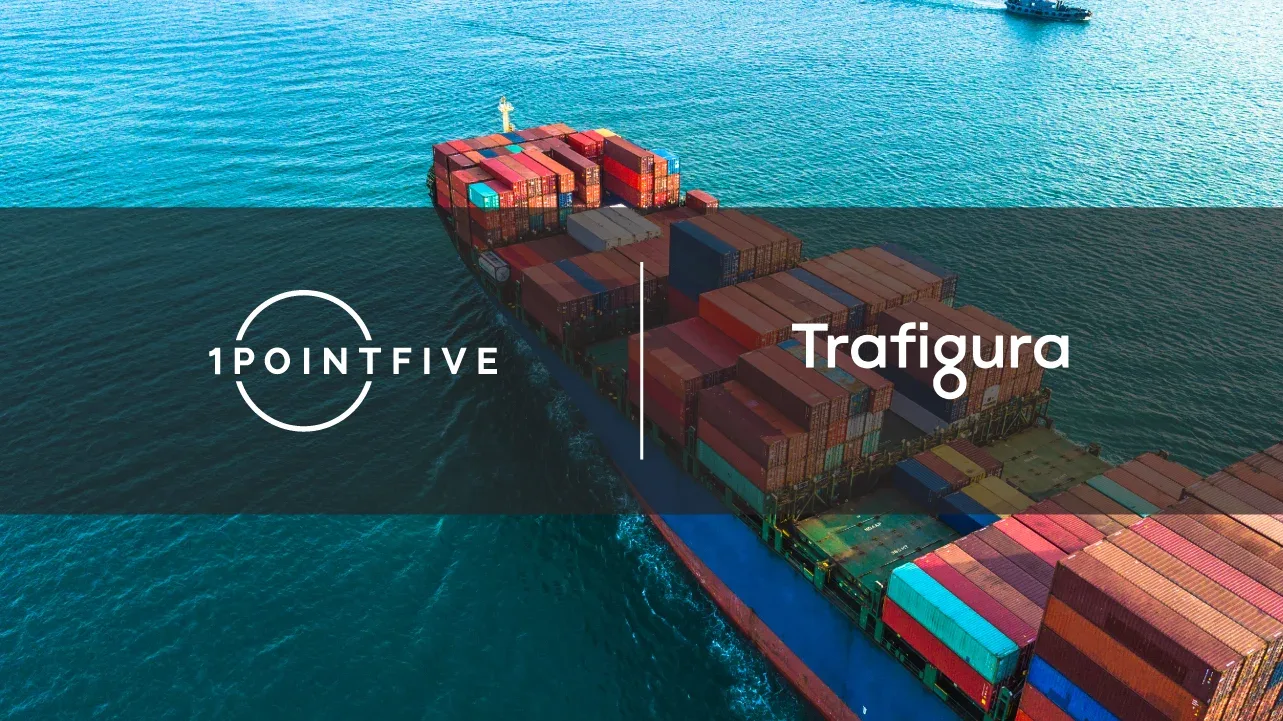 1PointFive and Trafigura logos overlaid on cargo ship in the water