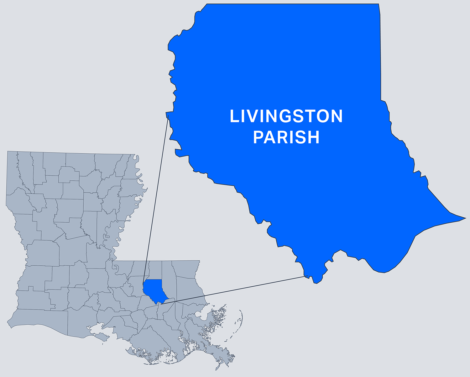 Map of Louisiana with Livingston Parish Highlighted